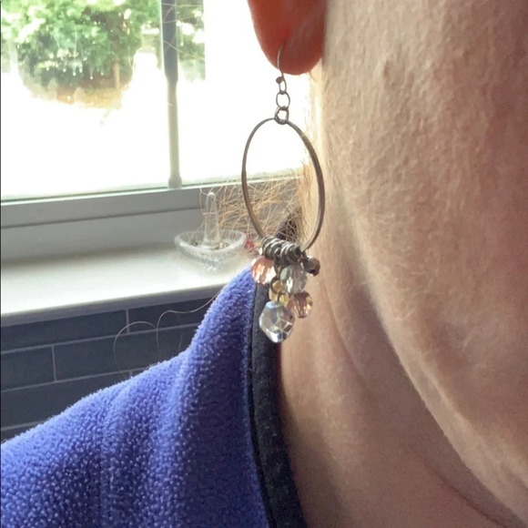 Silver Circle Earrings with Dangling Beads - Picture 5 of 6